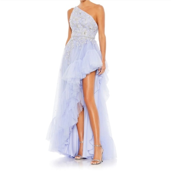 Mac Duggal Embellished One Shoulder Asymmetrical Hem Gown 11265 Periwinkle - Picture 1 of 9